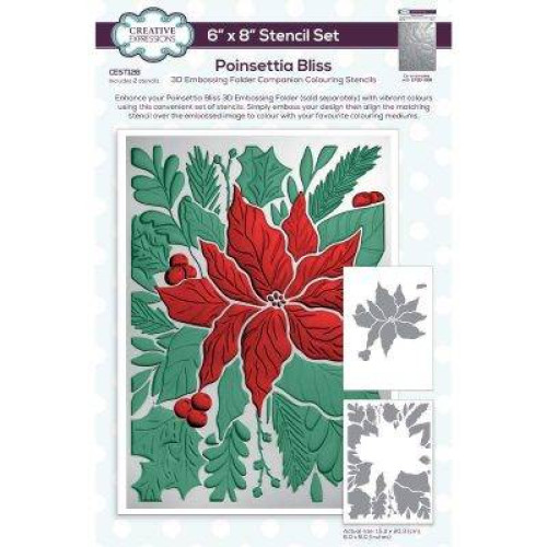 poinsettia bliss - 3D Embossing folder companion colouring stencil